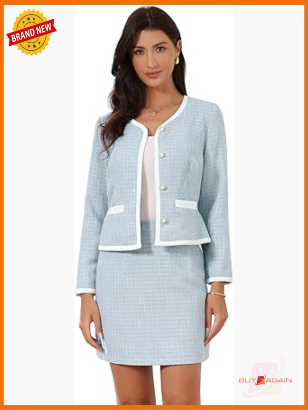 Women's 2 Piece Suit Set - Tweed Jacket and Mini Skirt